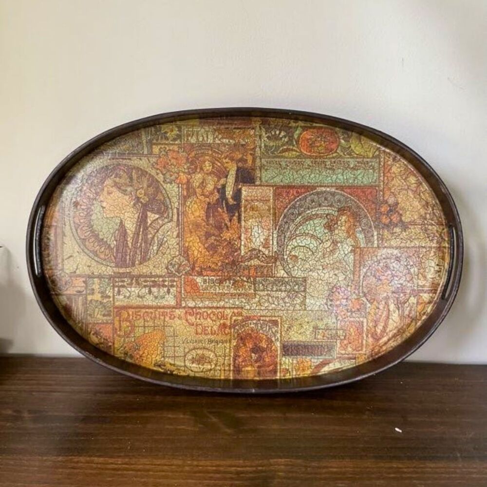 Vintage European Painted Oval Tray